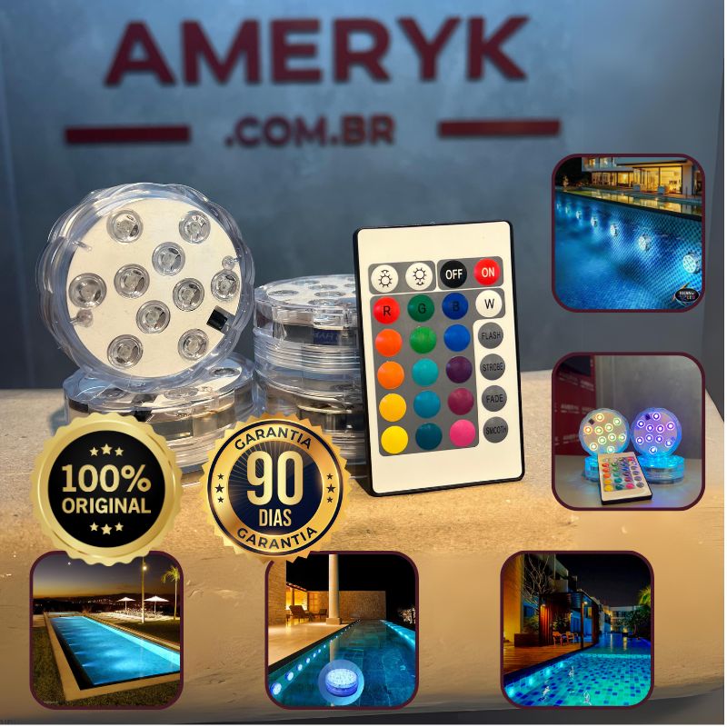 Kit Luminárias de Piscina RGB - Sem Fio Com Controle Remoto - AMERYK